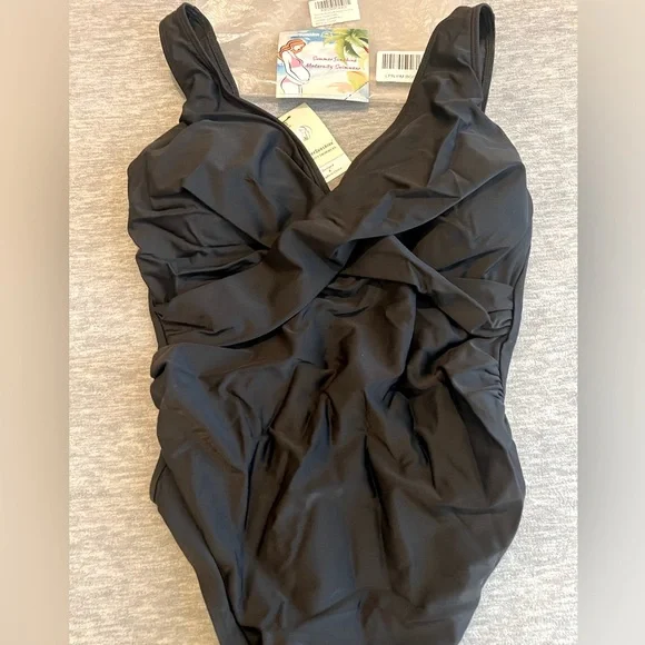 Summer Sunshine Maternity 1‎ piece black swimsuit front cross women’s L new - Picture 4 of 12